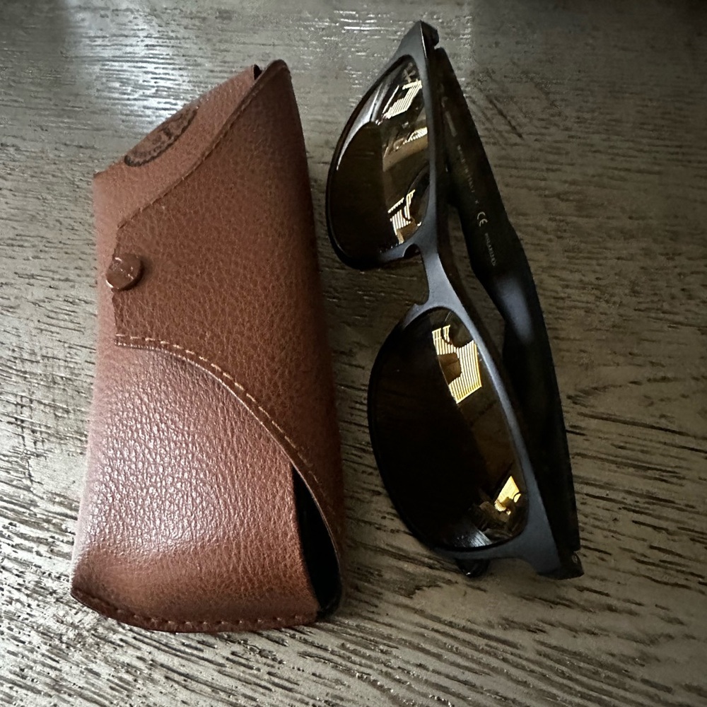 Brown Leather Sunglasses Case with Black Sunglasses